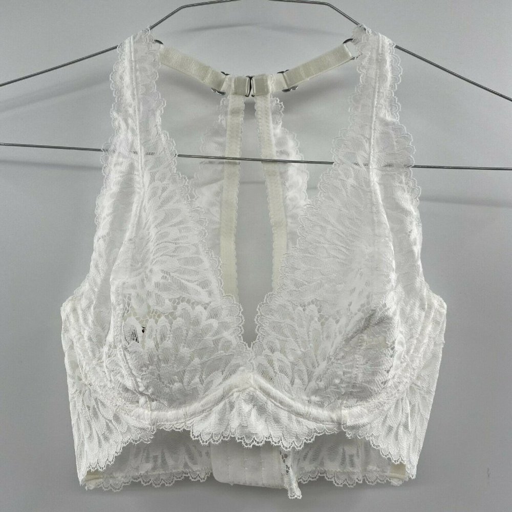 Lonely The Label Dahlia Underwire Bra Ivory Scalloped Halter Lace Strap 10B/32B
